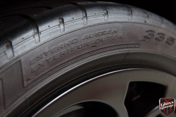 Before - Tyres gunked up with old tyre black. Seems to be from one of the silicon based sprays - they are very effective at attracting grime and brake dust, then turning it into a "grease" like paste that coats the wheels. Yuck!